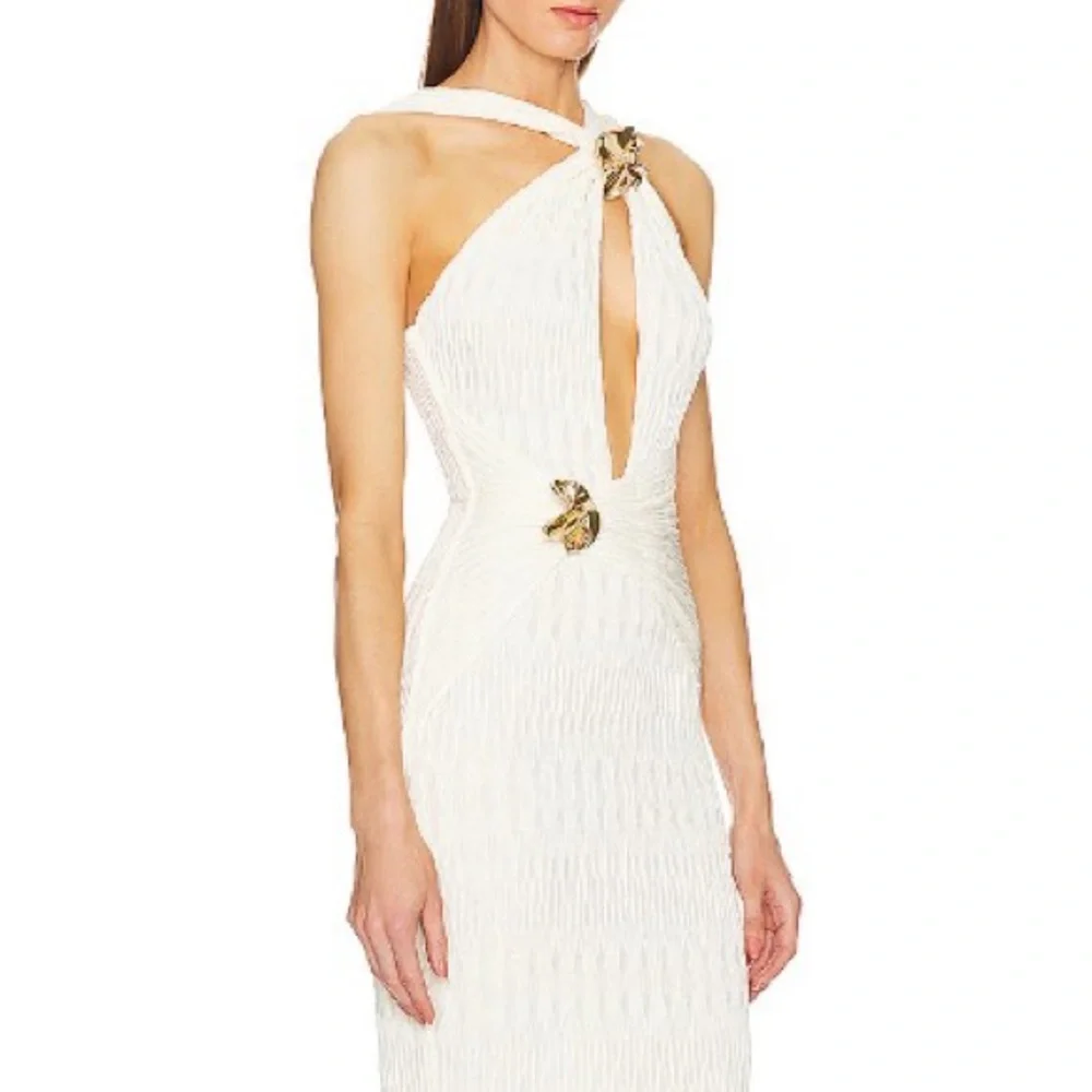 MICHAEL COSTELLO REVOLVE WHITE GOLD CUT OUT MADELINE MIDI DRESS SMALL - Picture 3 of 5